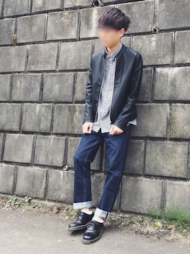 「Daniel Wellington」｜「アイテム（ライダースジャケット）」を使った、motoshi さん（メンズ・176cm）の秋コーディネート