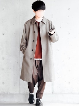 「アイテム（ステンカラーコート）」を使った、motoshi さん（メンズ・176cm・20代）の冬コーディネート