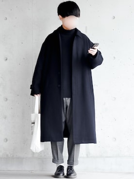 「アイテム（ステンカラーコート）」を使った、motoshi さん（メンズ・176cm・20代）の冬コーディネート