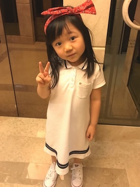 「H&M（エイチ・アンド・エム）のアイテム（ワンピース/ドレス、ホワイト系）」を使った、@mimminさん（キッズ・110cm）の夏コーディネート