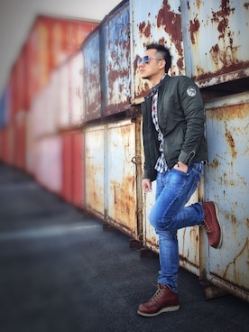 「DIESEL（ディーゼル）のアイテム（ライダースジャケット）」を使った、ShoCkleYさん（メンズ・177cm）の冬コーディネート