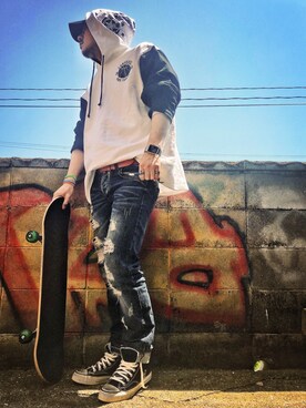 「CONVERSE（コンバース）のアイテム（パーカー）」を使った、ShoCkleYさん（メンズ・177cm）の春コーディネート