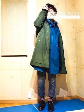 「ロング丈」｜「アイテム（MA-1）」を使った、カゲツロック🎵さん（メンズ・177cm）の冬コーディネート