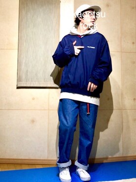 「TOMMY HILFIGER」｜「アイテム（ナイロンジャケット）」を使った、カゲツロック🎵さん（メンズ・177cm）の春コーディネート