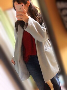 「学校」｜「アイテム（チェスターコート）」を使った、苺大福🍓さん（レディース・157cm）の冬コーディネート