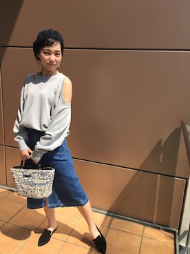 「DIESEL（ディーゼル）のアイテム（かごバッグ）」を使った、SHIHO_NOIさん（レディース・162cm）の春コーディネート