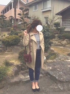 「テーパードデニム」｜「アイテム（トレンチコート）」を使った、さくさくぱんださん（レディース・162cm）の春コーディネート