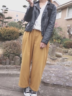 「CIAOPANIC TYPY（チャオパニックティピー）のアイテム（ライダースジャケット）」を使った、さくさくぱんださん（レディース・161cm）の春コーディネート