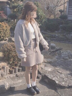 「ハーフアップ」｜「アイテム（ブルゾン）」を使った、さくさくぱんださん（レディース・161cm）の冬コーディネート