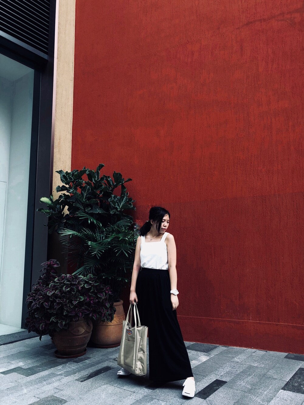 「夏」｜「MUJI Laboのアイテム（その他パンツ、ブラック系）」を使った、hy.2さん（レディース・158cm）の夏コーディネートの1枚目の写真