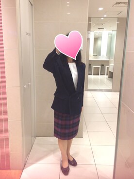 「紺ジャケット」｜「アイテム（ジャケット/アウター）」を使った、えむえふさん（レディース・158cm）の春コーディネート