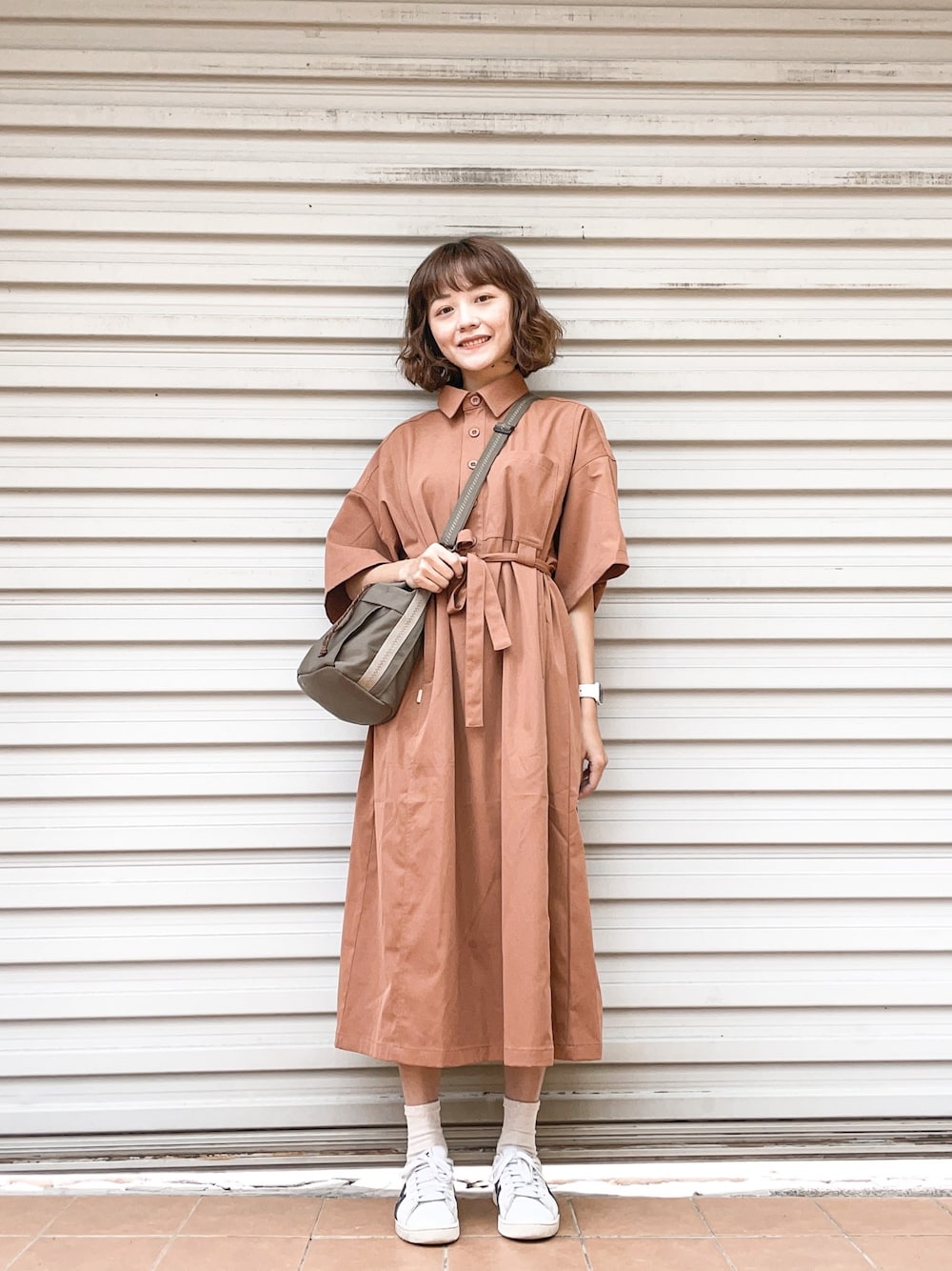 「plain-meのアイテム（ドラムバッグ、グリーン系）」を使った、林郁芳 Miki🇹🇼さん（レディース・160cm）の冬コーディネートの1枚目の写真