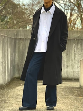 「shiyoh」｜「アイテム（チェスターコート）」を使った、LEONさん（メンズ・178cm）の冬コーディネート