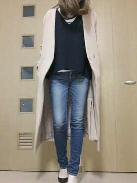 「ダニエルウェリントン」｜「アイテム（ノーカラージャケット）」を使った、RUCOさん（レディース・159cm）の冬コーディネート
