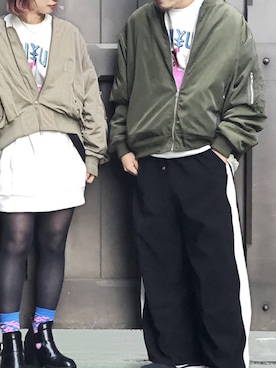 「PUNYUS（プニュズ）のアイテム（MA-1）」を使った、Shinさん（メンズ・171cm）の秋コーディネート