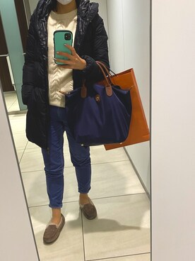 「アイテム（モカシン/デッキシューズ）」を使った、mimiさん（レディース・154cm）の冬コーディネート
