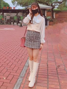 「FREE（フリー）のアイテム」を使った、陳杉瀅さん（レディース・165cm）の冬コーディネート