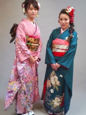 「アイテム（浴衣、グリーン系）」を使った、ATSUMIさん（レディース・153cm）の冬コーディネート