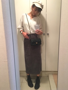 「スカラップ」｜「アイテム（アナログ腕時計）」を使った、まゆちぇさん（レディース・158cm）の秋コーディネート