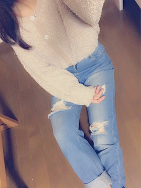 「Chico（チコ）のイージーダメージカットデニムパンツ（デニムパンツ）」を使った、kyoさん（レディース・154cm）の秋コーディネート