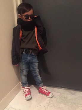 「スヌード」｜「アイテム（MA-1）」を使った、atsukunnn❤︎⍤⃝さん（キッズ・100cm）の冬コーディネート