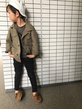 「BIG FIELD（ビッグフィールド）のアイテム（その他アウター）」を使った、atsukunnn❤︎⍤⃝さん（キッズ・100cm）の春コーディネート