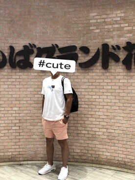 「#Re:room（リルーム）のボックスロゴピールオフプリントTシャツ（Tシャツ/カットソー、ホワイト系）」を使った、まーくんさん（メンズ・171cm）の夏コーディネート