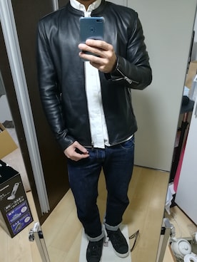 「Levis」｜「アイテム（ライダースジャケット）」を使った、daisakuさん（メンズ・168cm）の春コーディネート