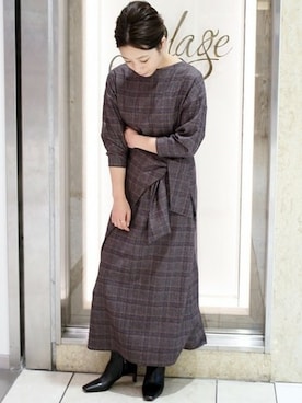 「アイテム（ワンピース、ブルー系）」を使った、Yuiさん（レディース・157cm）の冬コーディネート