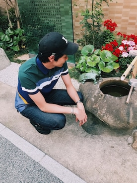 「アイテム（デニムパンツ）」を使った、FUMIYAさん（メンズ・190cm）の春コーディネート