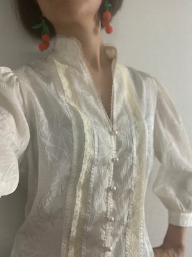「droomtuin_vintageのアイテム（シャツ/ブラウス、ホワイト系）」を使った、droomtuin_vintageさん（レディース・158cm）の夏コーディネート