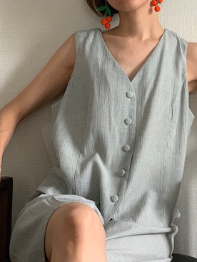 「droomtuin_vintageのアイテム（オールインワン・サロペット、ブルー系）」を使った、droomtuin_vintageさん（レディース・158cm）の夏コーディネート