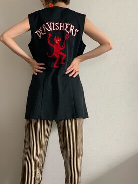「droomtuin_vintageのアイテム（ベスト、ブラック系）」を使った、droomtuin_vintageさん（レディース・158cm）の夏コーディネート