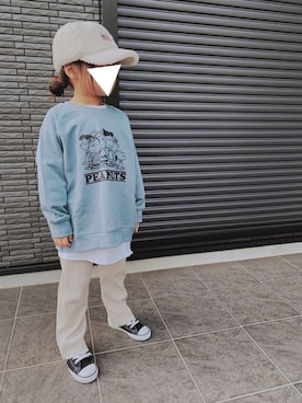 「ブルー x ホワイト」｜「アイテム（スウェット）」を使った、ra⋆yuさん（キッズ・110cm）の秋コーディネート