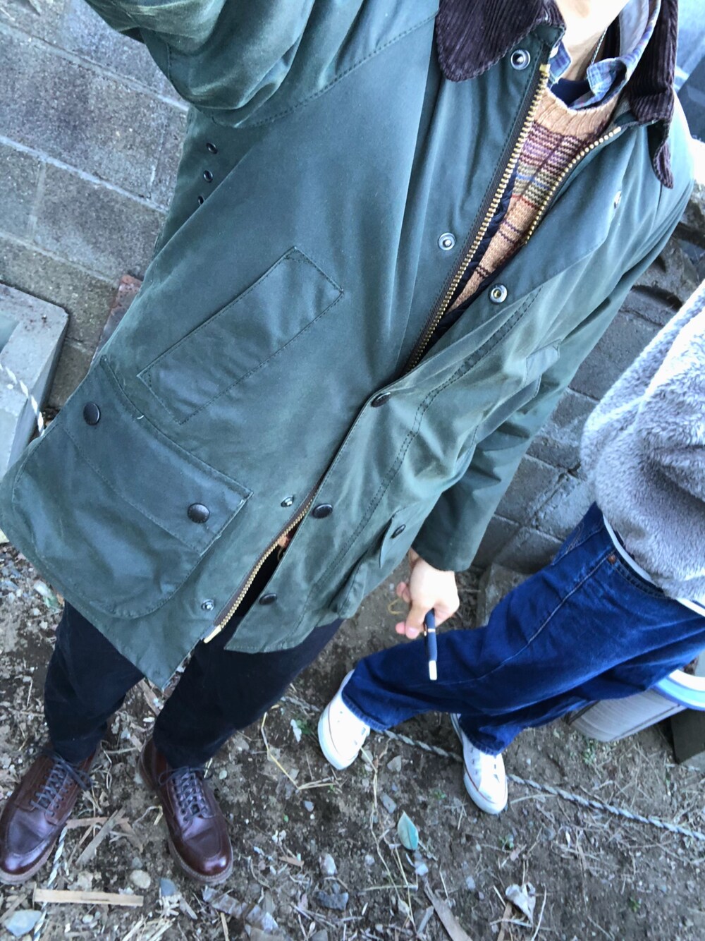 「初詣、休日スタイル、barbour、Polo Ralph Lauren、RED WING、ベックマン、ワークブーツ」｜「POLO RALPH LAURENのセーター（ニット/セーター、ブラウン系）」を使った、NOSERIDERRR さん（メンズ・165cm）の冬コーディネートの1枚目の写真
