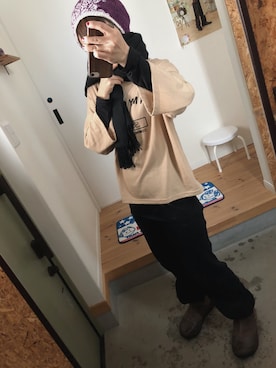 「チャイハネ（チャイハネ）のアイテム（ニットキャップ/ビーニー）」を使った、もちこさん（レディース・154cm）の冬コーディネート