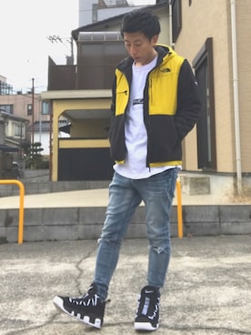 「jiggys shop（ジギーズショップ）のストレッチスキニーパンツ デニム & ダメージデニム アンクルパンツ（デニムパンツ）」を使った、kazuyaさん（メンズ・167cm）の冬コーディネート
