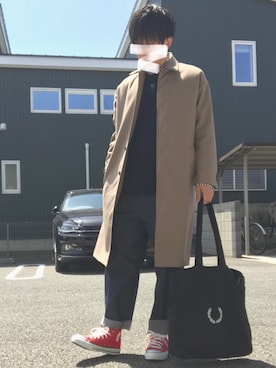 「オールスター」｜「アイテム（ステンカラーコート）」を使った、kazuyaさん（メンズ・167cm）の春コーディネート