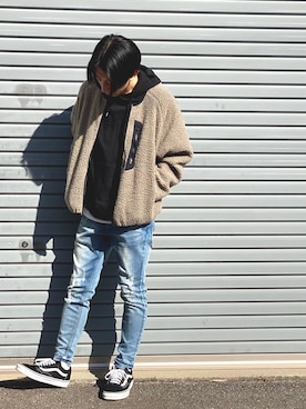「WEGO（ウィゴー）のWEGO/サイドスリットカラープルパーカー（パーカー）」を使った、kazuyaさん（メンズ・167cm）の冬コーディネート