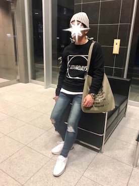 「HANES（ヘインズ）のアイテム（帽子）」を使った、TORUさん（メンズ・167cm）の春コーディネート
