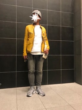 「スエット」｜「アイテム（ライダースジャケット）」を使った、TORUさん（メンズ・167cm）の冬コーディネート