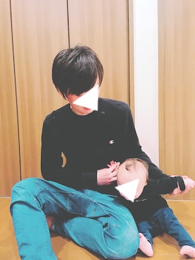 「パパと息子」｜「アイテム（スウェット）」を使った、n.さん（メンズ・185cm）の冬コーディネート