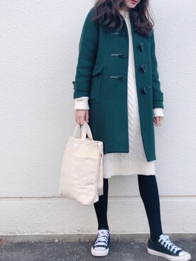 「GUコーデ」｜「アイテム（ダッフルコート）」を使った、makiさん（レディース・170cm）の冬コーディネート