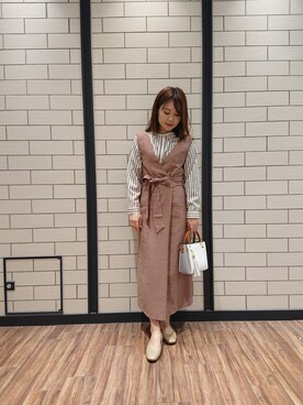 「RODE SKO（ロデスコ）のJUANITA ポケットプチ2WAYトート（トートバッグ）」を使った、ヤマサキナナさん（レディース・160cm）の春コーディネート