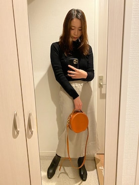 「UNIQLO（ユニクロ）のエクストラファインメリノリブタートルネックセーター（長袖）（ニット/セーター）」を使った、rinaさん（レディース・165cm）の冬コーディネート