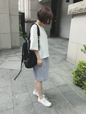 「PLAIN CLOTHING（プレーンクロージング）のアイテム（スカート）」を使った、シンディさん（レディース・152cm）の春コーディネート