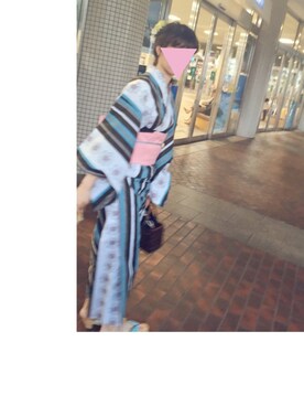 「no brand（ノーブランド）のアイテム（浴衣、ブルー系）」を使った、もげさん（レディース・162cm）の夏コーディネート