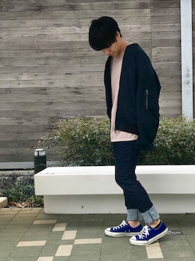 「JUNRED（ジュンレッド）のアイテム（MA-1）」を使った、YUKIさん（メンズ・164cm）の冬コーディネート