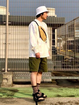 「JUNRED（ジュンレッド）のアイテム（サンダル）」を使った、YUKIさん（メンズ・164cm）の春コーディネート