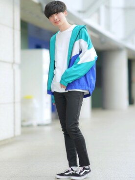 「KANGOL（カンゴール）のアイテム（ナイロンジャケット）」を使った、Fujino Masaruさん（メンズ・181cm）の秋コーディネート